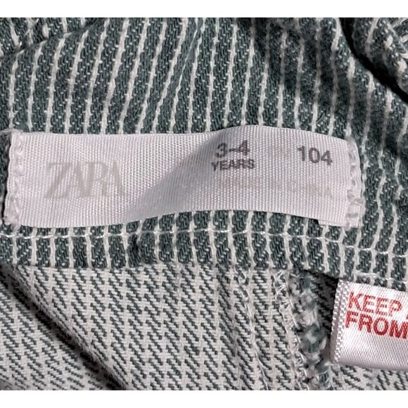 Zara Overalls Green Striped Denim With Front Pockets Adjustable Straps Size 3-4 - Picture 2 of 11